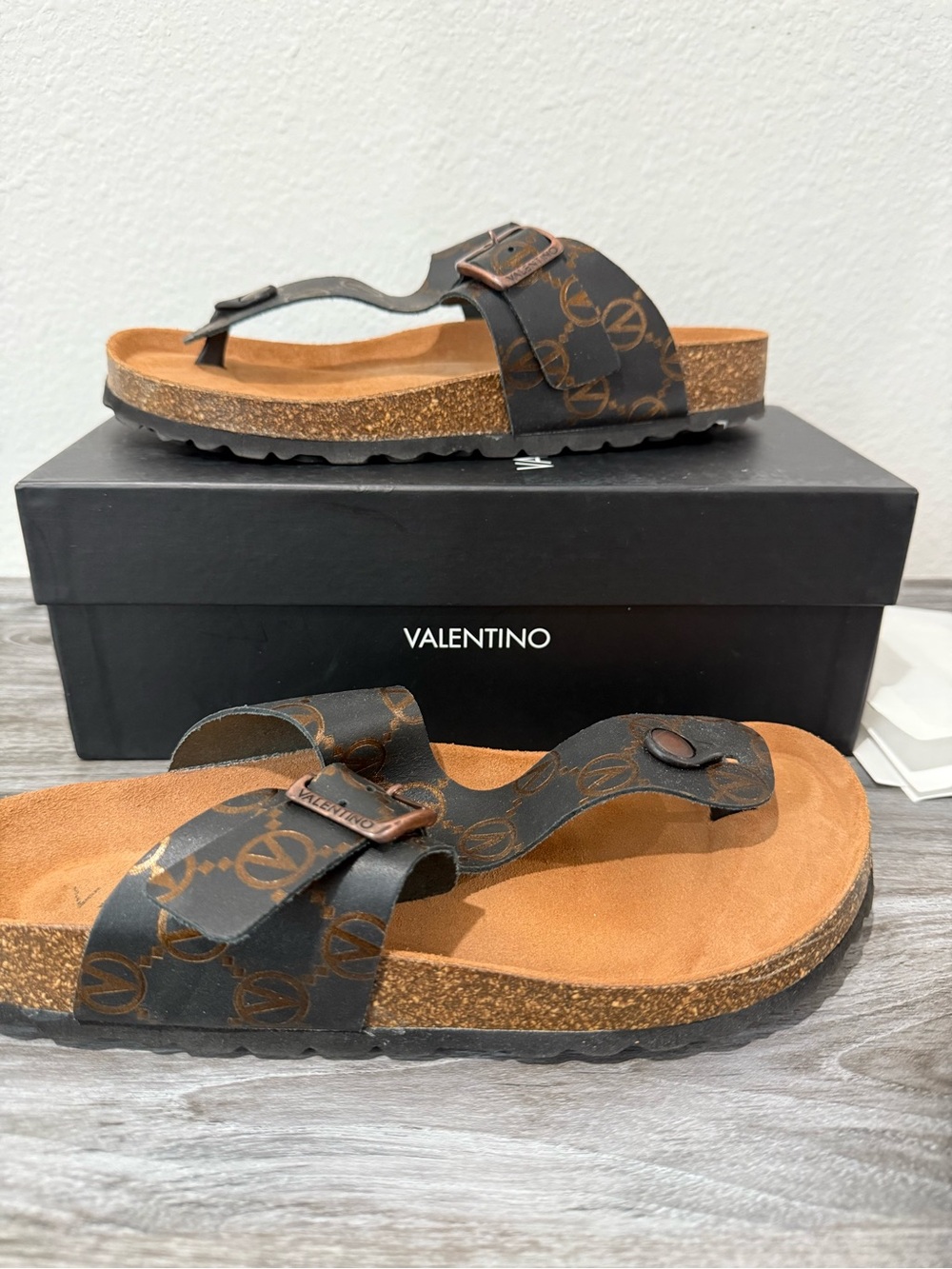 Valentino Women Black & Brown Logo Cork-Style Sandal